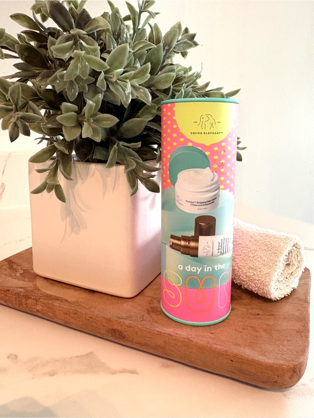 Drunk Elephant skincare set - Turquoise & Pink packaging